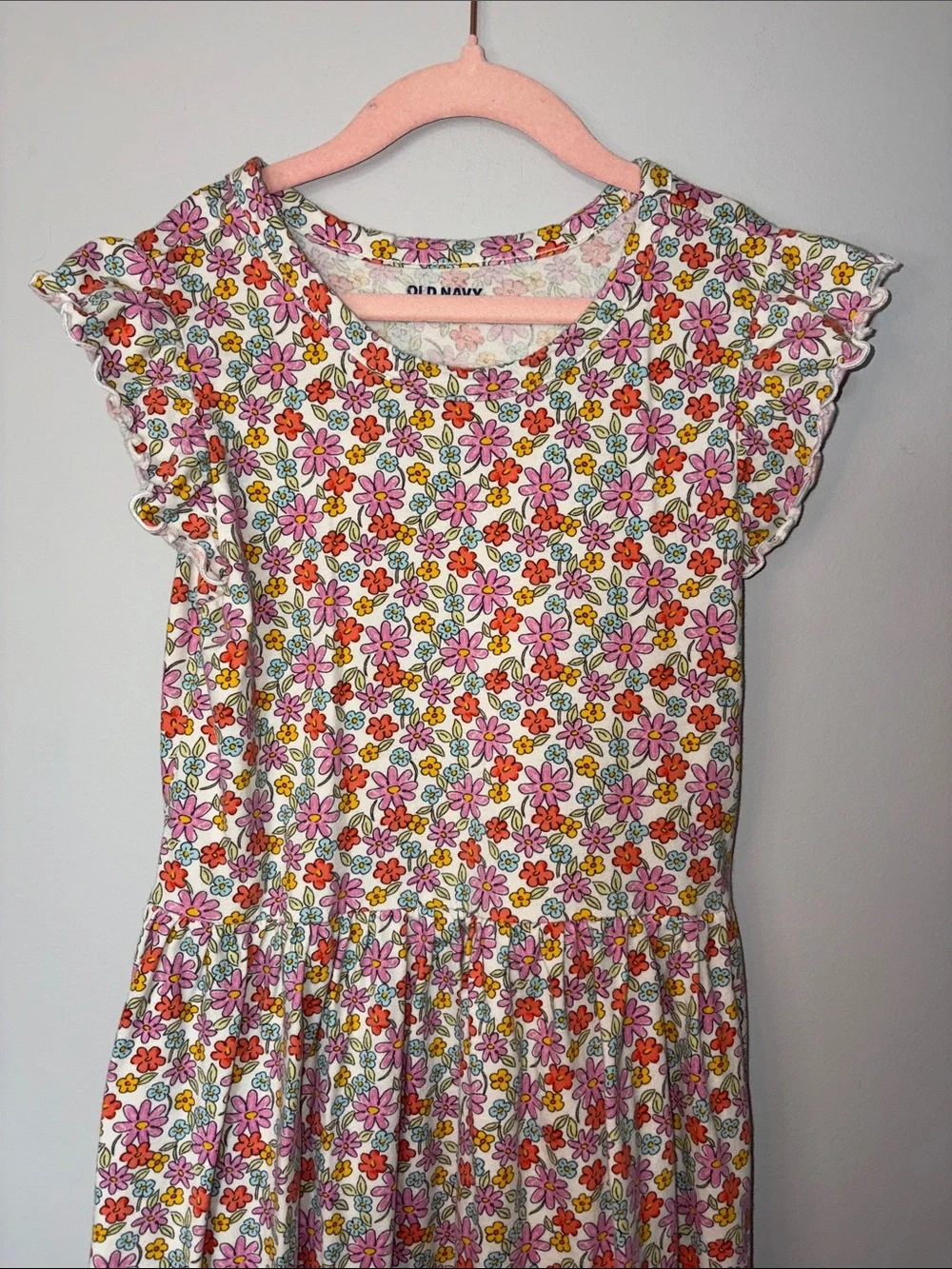 Old Navy White Floral Ruffle-Sleeve Girls' Dress Youth L